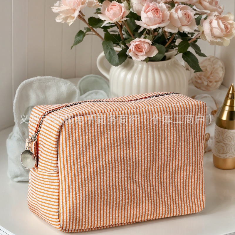 Etsyカスタムロゴ入りストライプ化粧ポーチ、洗面用具入れ、旅行用収納バッグ、刺繍加工、化粧品|undefined
