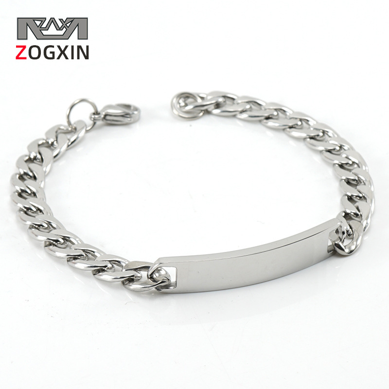 Cross-border European and American popular stainless steel hip-hop bracelet men's titanium steel fashion personality NK chain curved piece men's bracelet wholesale