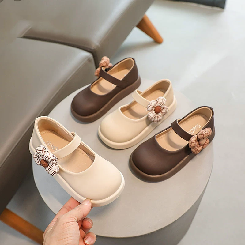Кожаная обувь для девочек в Корейском стиле 2024, Весенняя модная Однослойная обувь в стиле принцессы с цветочным принтом, Студенческая молочная обувь с мягкой подошвой