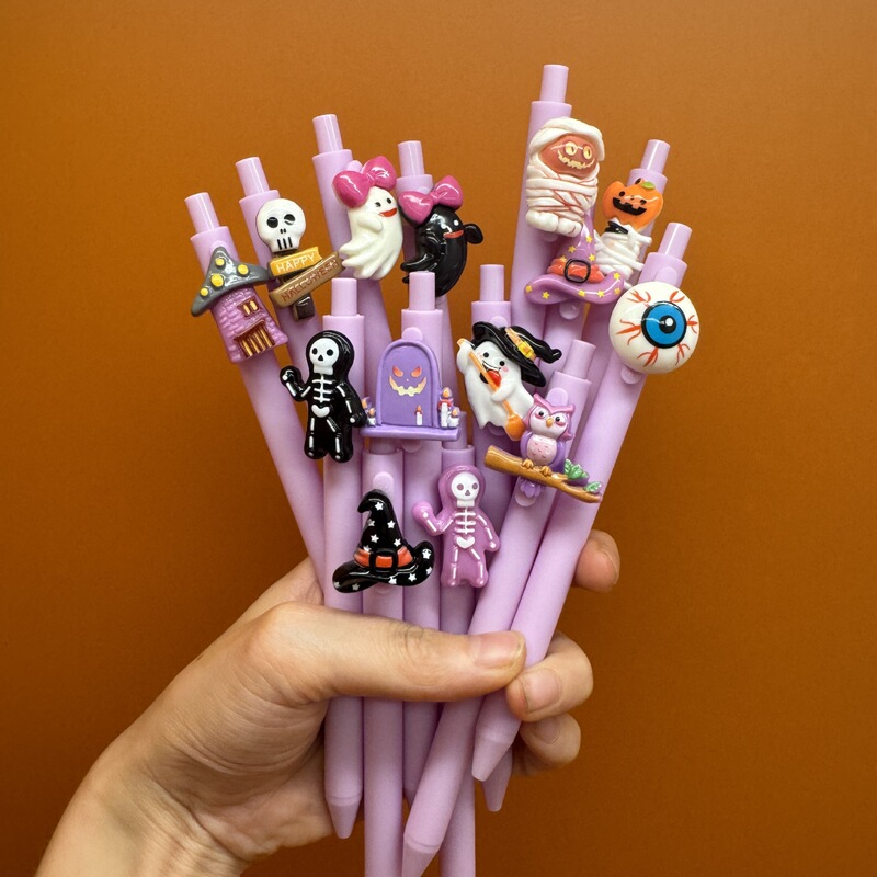 Cross-Border Halloween Pumpkin Shape Retractable Ballpoint Pen Campus Design Halloween Student Push-Type Gel Pen