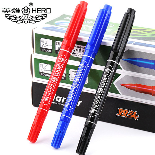 Hero 887 oil-based/water-based small double-headed marker pen thickness black blue red hook line pen wholesale express large-head pen