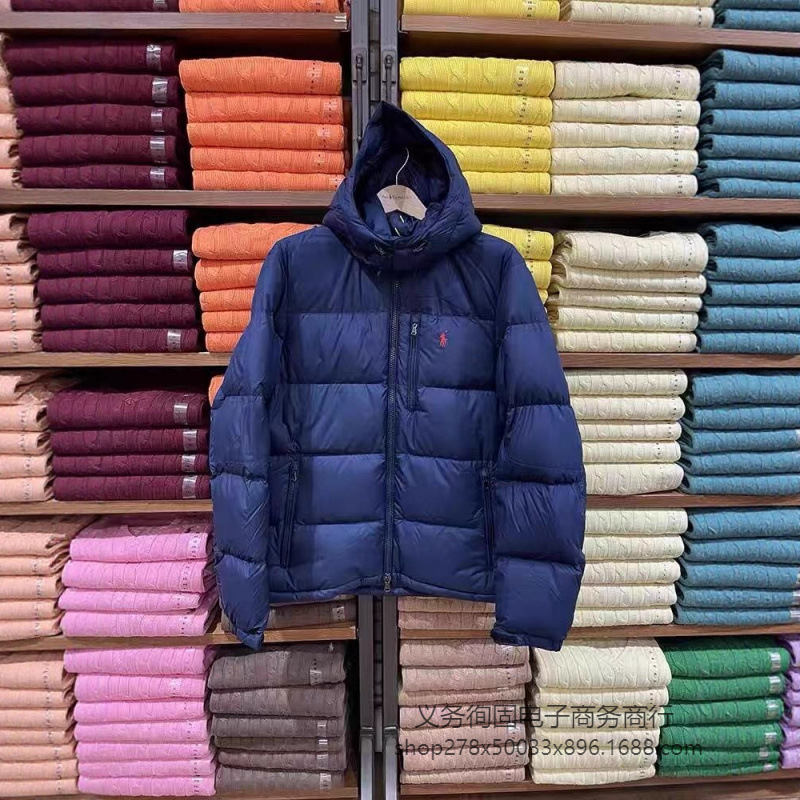 一件代发 RALPH LAUREN拉夫劳伦 蓝色经典款保暖刺绣连帽羽绒服