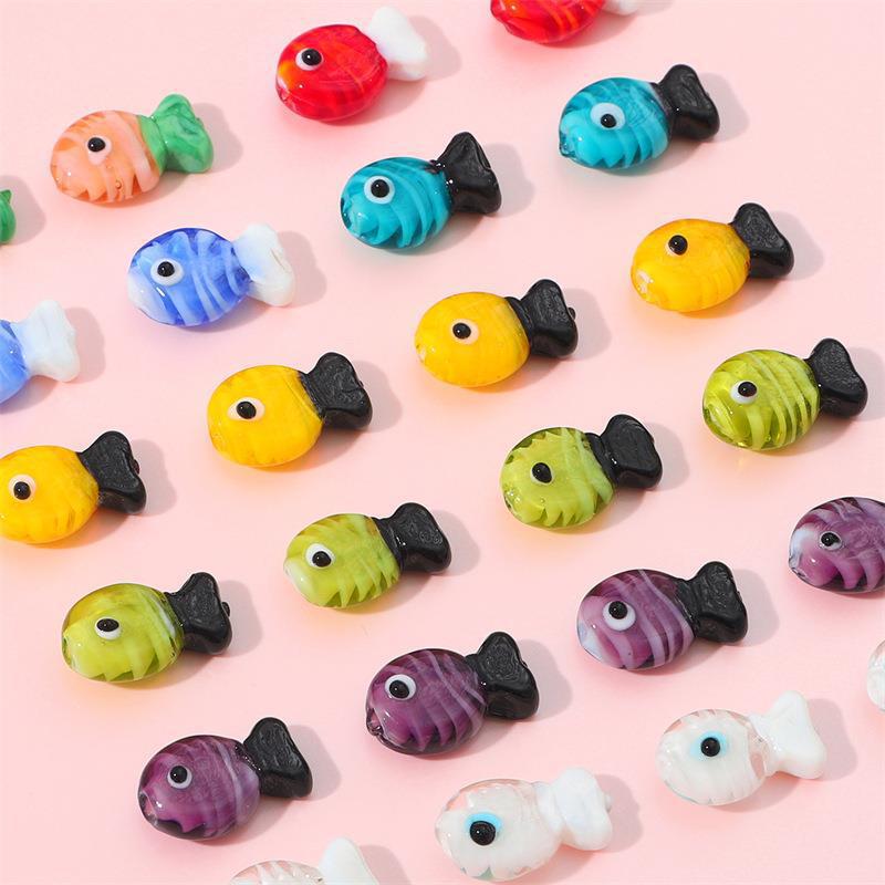 Cute Hand-Painted Glass Two-Tone White Fish Handmade DIY Beaded Bracelet Necklace Jewelry Accessories Materials Wholesale