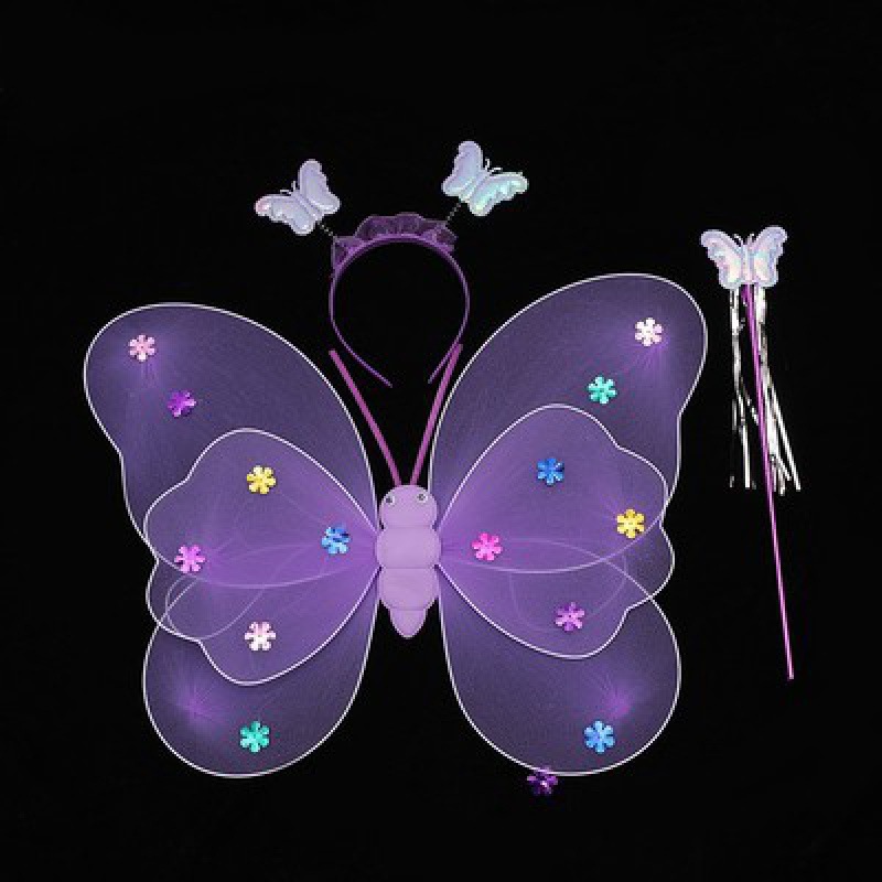 Mariposa luminosa alas de niña espalda juguetes flash niños maravillosos hadas varitas mágicas hadas flores set de tres piezas