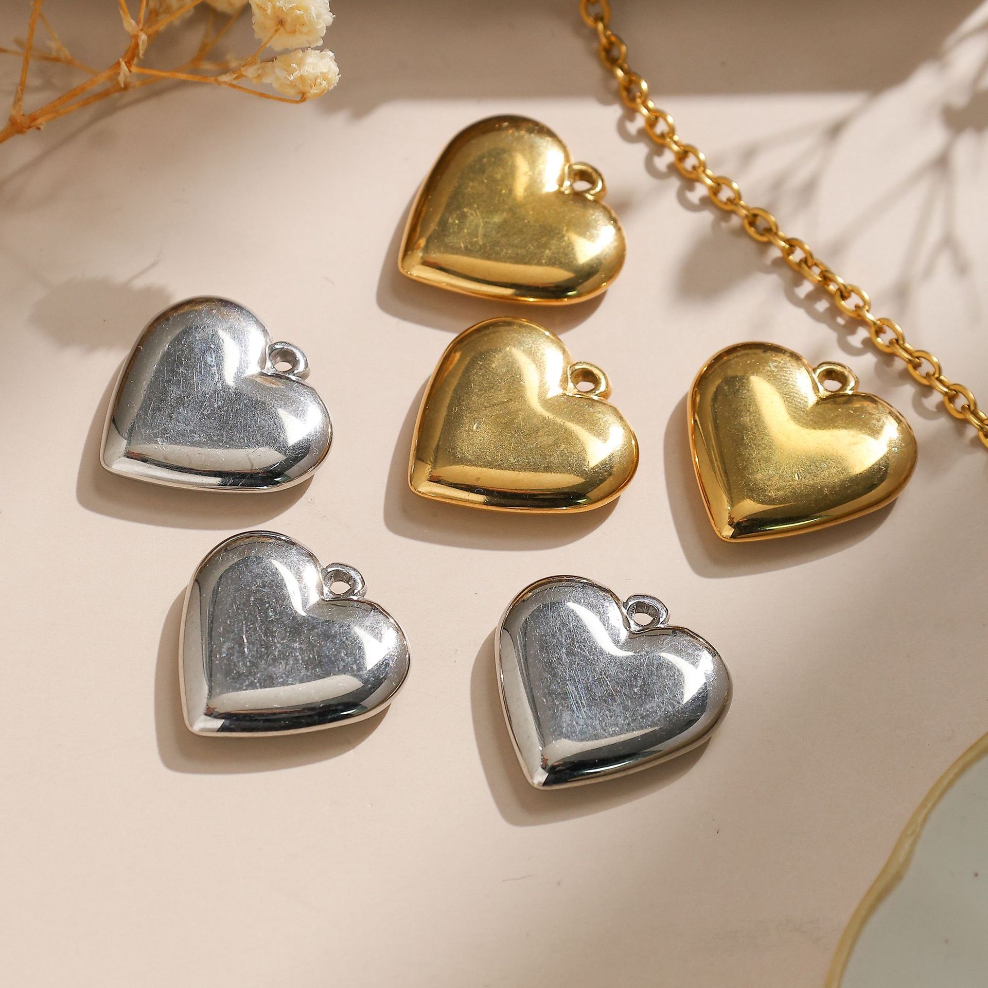 Pendant Jewelry Making Type 5 PCS/Package 304 Stainless Steel Heart Shape Pendant