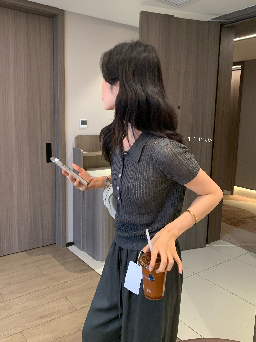 Áo thun polo nữ tay ngắn họa tiết ren Hàn Quốc 2026 mỏng nhẹ — màu nâu, Cà phê, xám đậm, Tên chi tiết 11