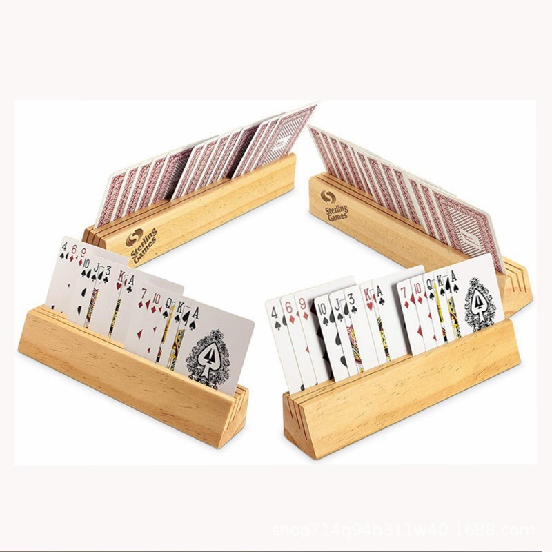 Una pieza al por mayor de madera jugando a los naipes soporte de madera de la exhibición de la tarjeta de juego de la familia