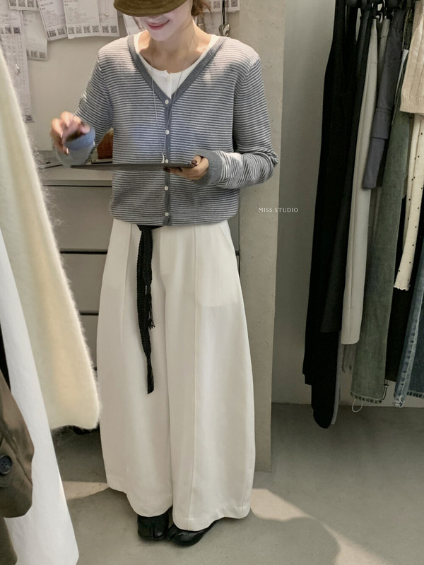 【MISS密思家】拼色假两件简约条纹羊毛开衫毛衣(含6%羊毛)2259|undefined