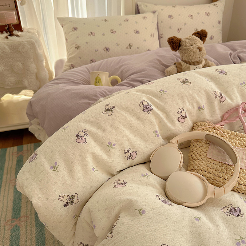 Cama de algodón de cuatro piezas A clase madre y bebé dormir desnudo pro piel sábanas de cama de algodón puro Kasa dormitorio dibujos animados lindos tres piezas 4