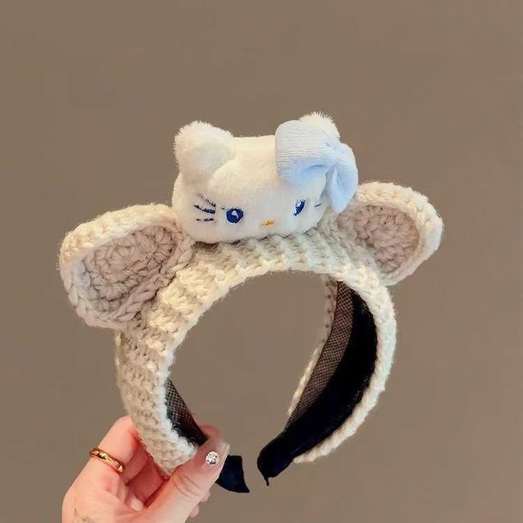 秋冬新款可爱猫咪耳朵发箍女甜美发卡洗脸毛线手工发饰不勒头箍|undefined
