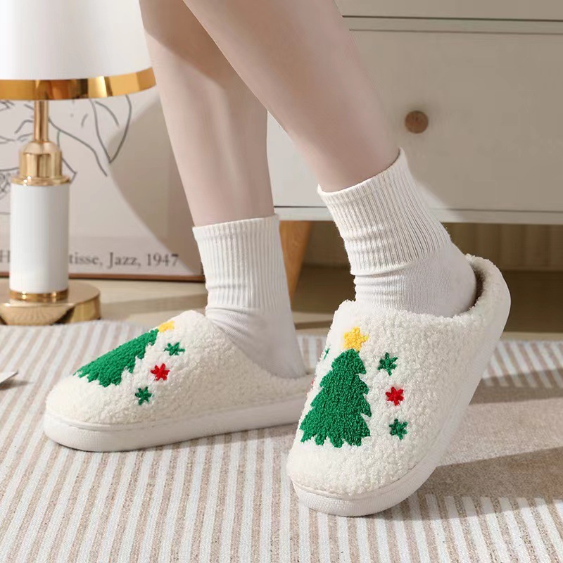 8062 nuevo árbol de Navidad zapatillas de algodón para hombres y mujeres Otoño e Invierno lindo de dibujos animados casa antideslizante pareja interior de felpa de algodón