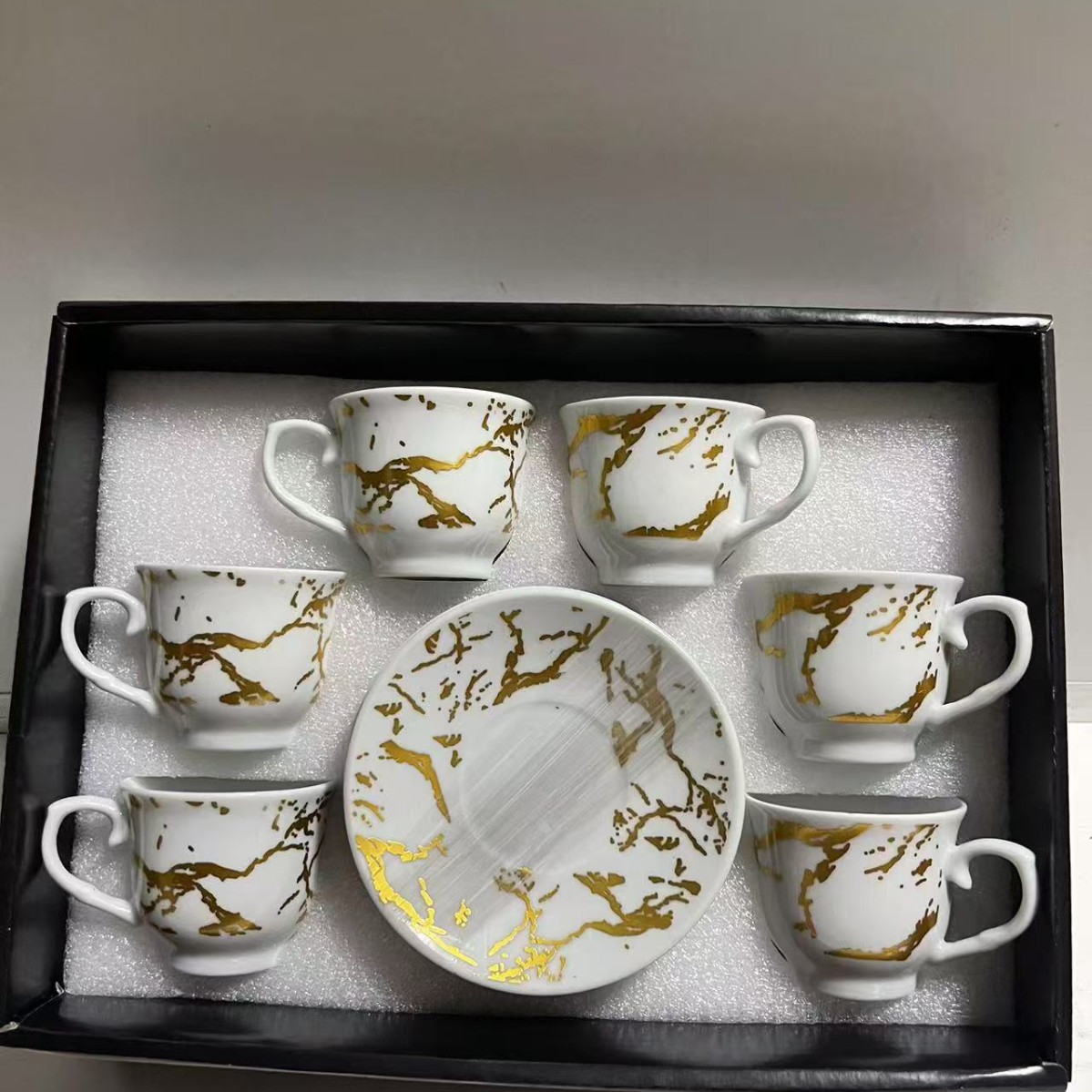 Nuevo conjunto de tazas de café de cerámica europea, tazas de café de estampado transfronterizo, 6 tazas de café de Oriente Medio, 6 platos de café de la tarde
