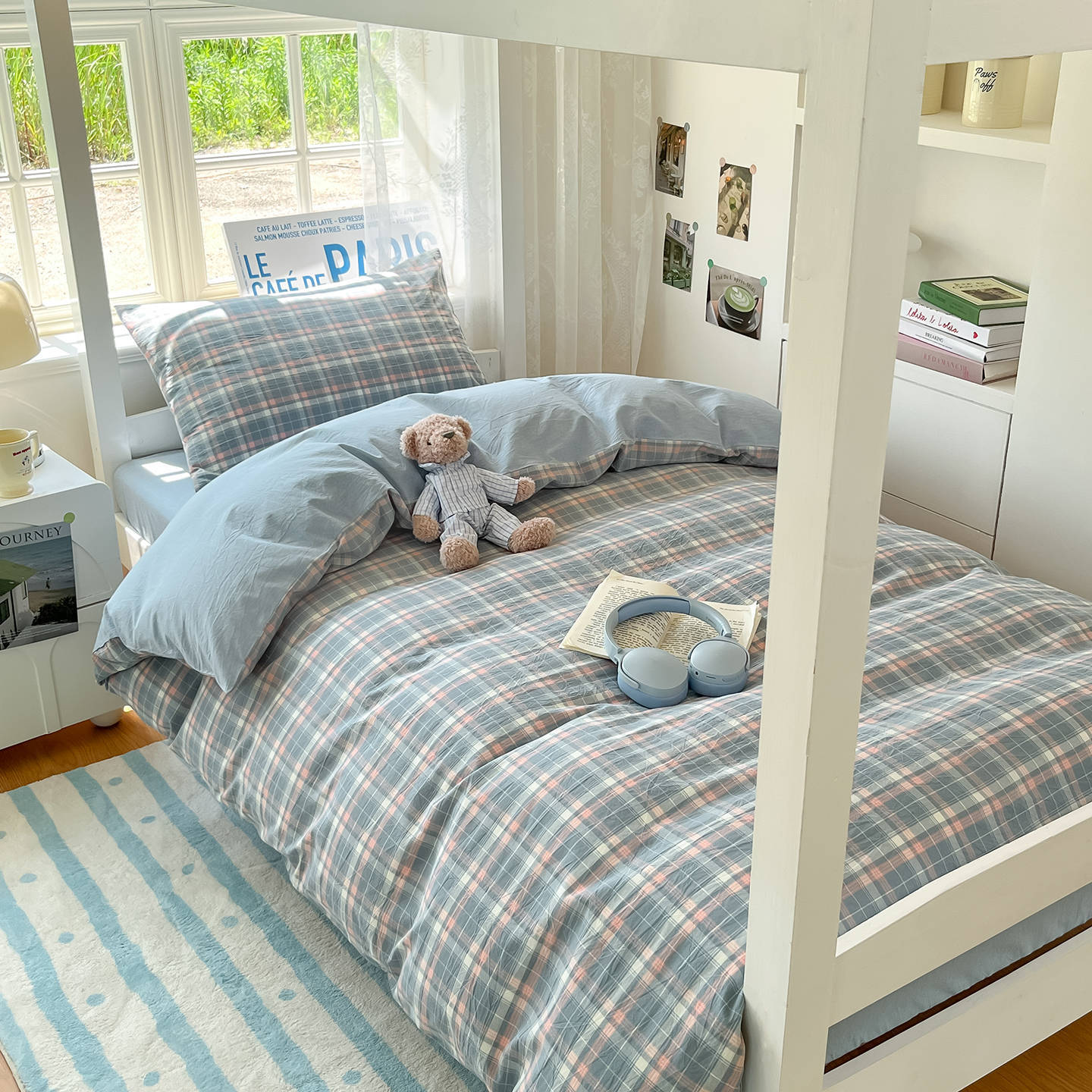 Cama teñida con hilo de algodón Juego de sábanas de algodón de tres piezas Funda de edredón 2025 Nuevo dormitorio de estudiantes Ropa de cama individual y doble