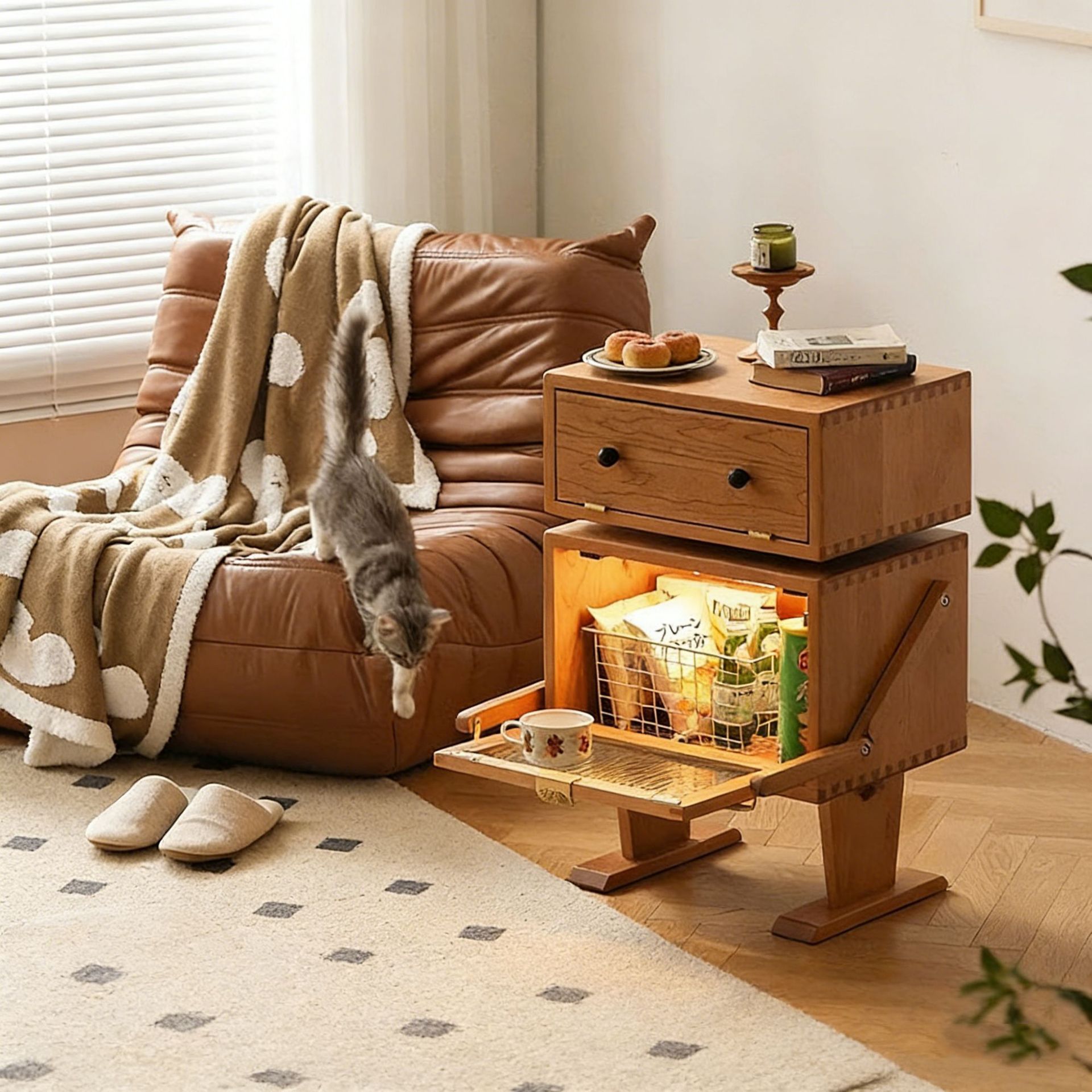 Full Solid Wood Robot Cabinet Nordic Modern Living Room Creative Side Cabinet Cherry Wood Storage Storage Cabinet Bedroom Bedside Table