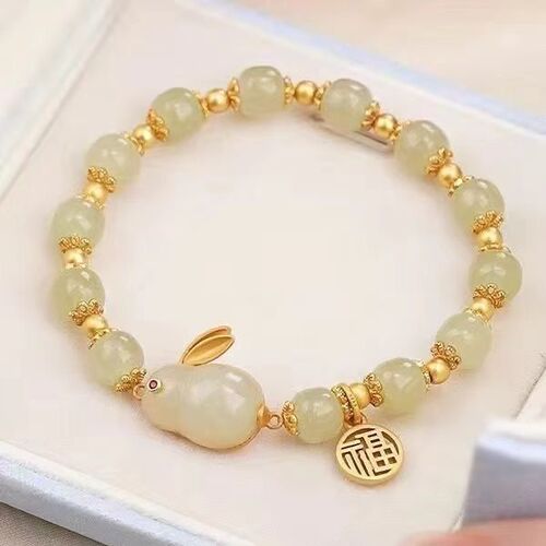 New Chinese style jade rabbit bracelet for women, ins niche design, high-looking student bracelet, ancient style birthday gift for best friend