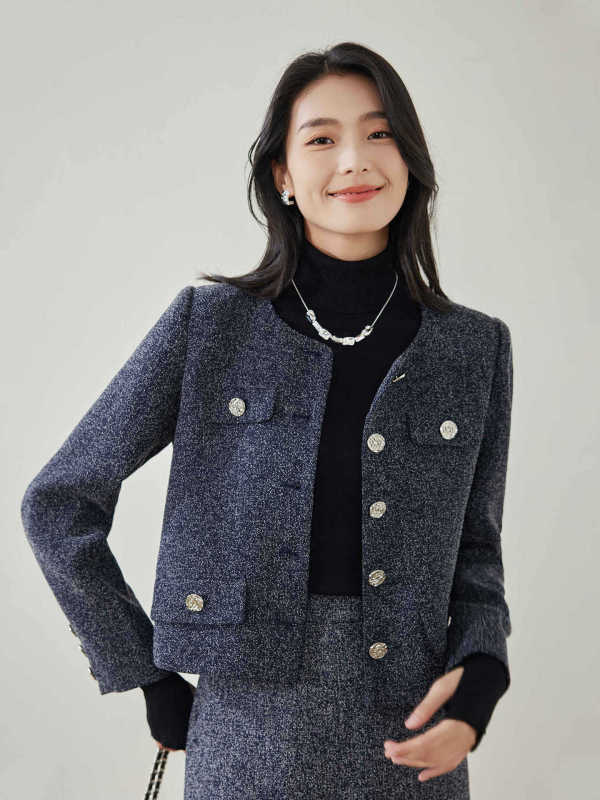 意大利高山羊毛小香风粗花呢夹克女秋冬新款2025休闲短款外套上衣|undefined