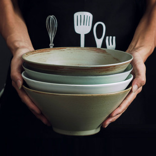 Japanese Handmade Coarse Pottery Hat Noodle Bowl Jingdezhen Ceramic Tableware Ramen Bowl Thickened Large Soup Bowl Horn Bowl