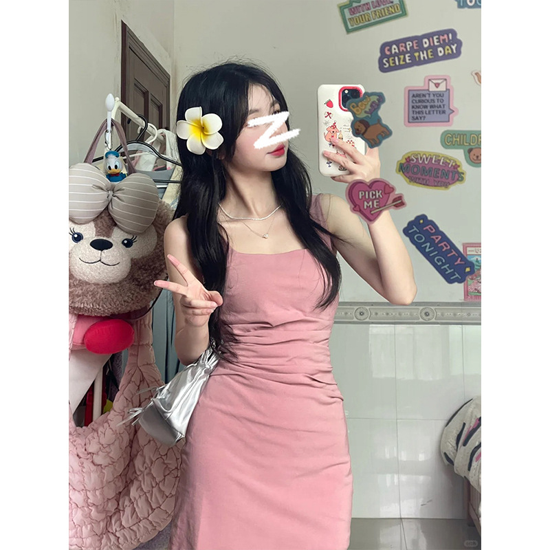 (2개) 국경 간 동남아시아 알몸 핑크 짧은 치마 광장 칼라 뜨거운 소녀가 엉덩이 스커트 허리 조끼 원피스