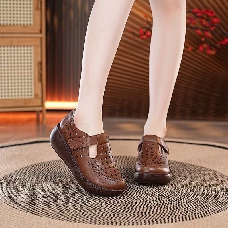 外贸新款女鞋包头厚底不累脚坡跟凉鞋高跟时尚罗马时尚简约妈妈鞋