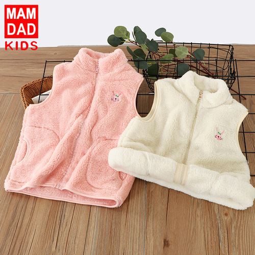 New children's autumn and winter warm vest plush top thickened vest girls embroidered coral velvet top waistcoat batch