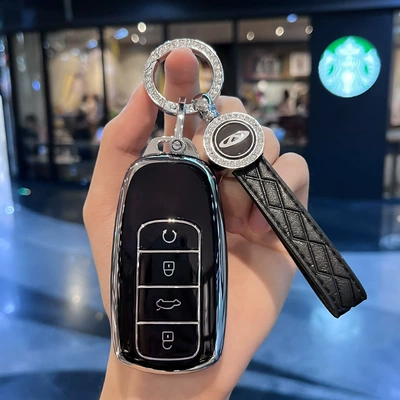 Buckle Tiggo 9/8/8Plus/7Plus Simple – Car key bag - model-c-black-key-cover-diamond-ring-car-logo-leather-buckle