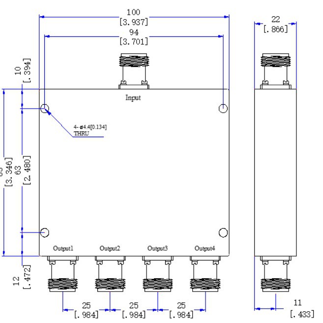 50W N头824-960M射频天线分配器四功分器功率分配合路器一分四