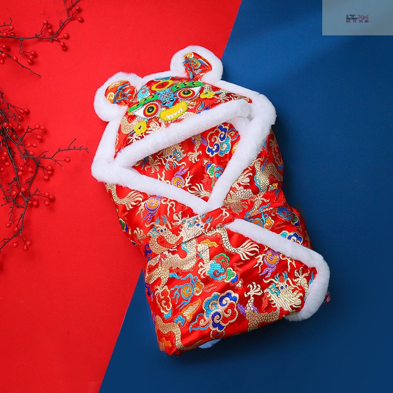 Baby Blanket Autumn and Winter Thickeneded Chinese Style Festive Newborn Baby Blanket Newborn Outing Warm Blanket Swaddle