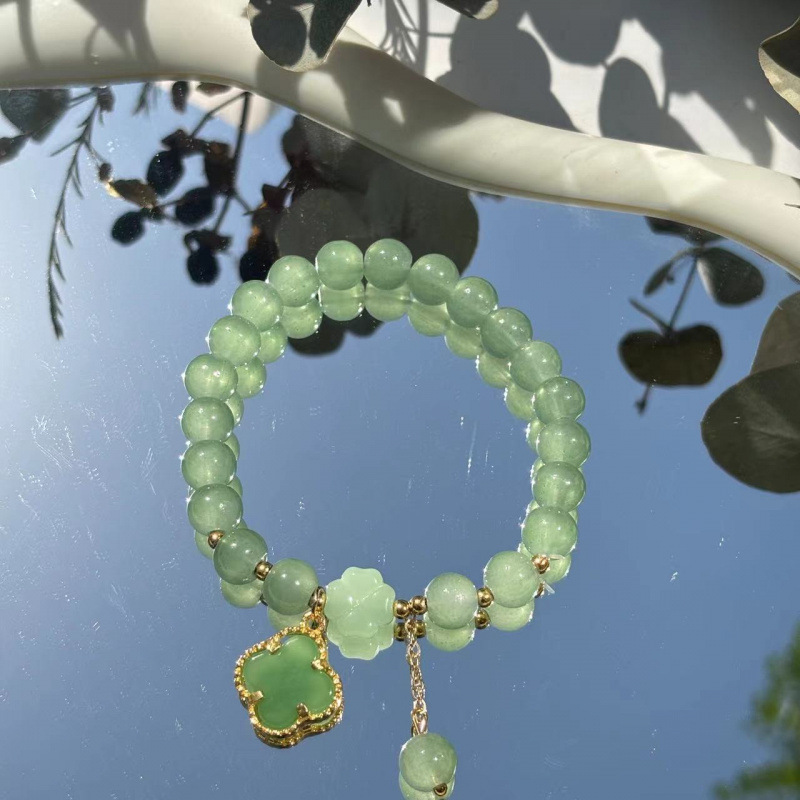 S048-녹색 네잎 클로버 동린 옥구슬 팔찌#SZ356용