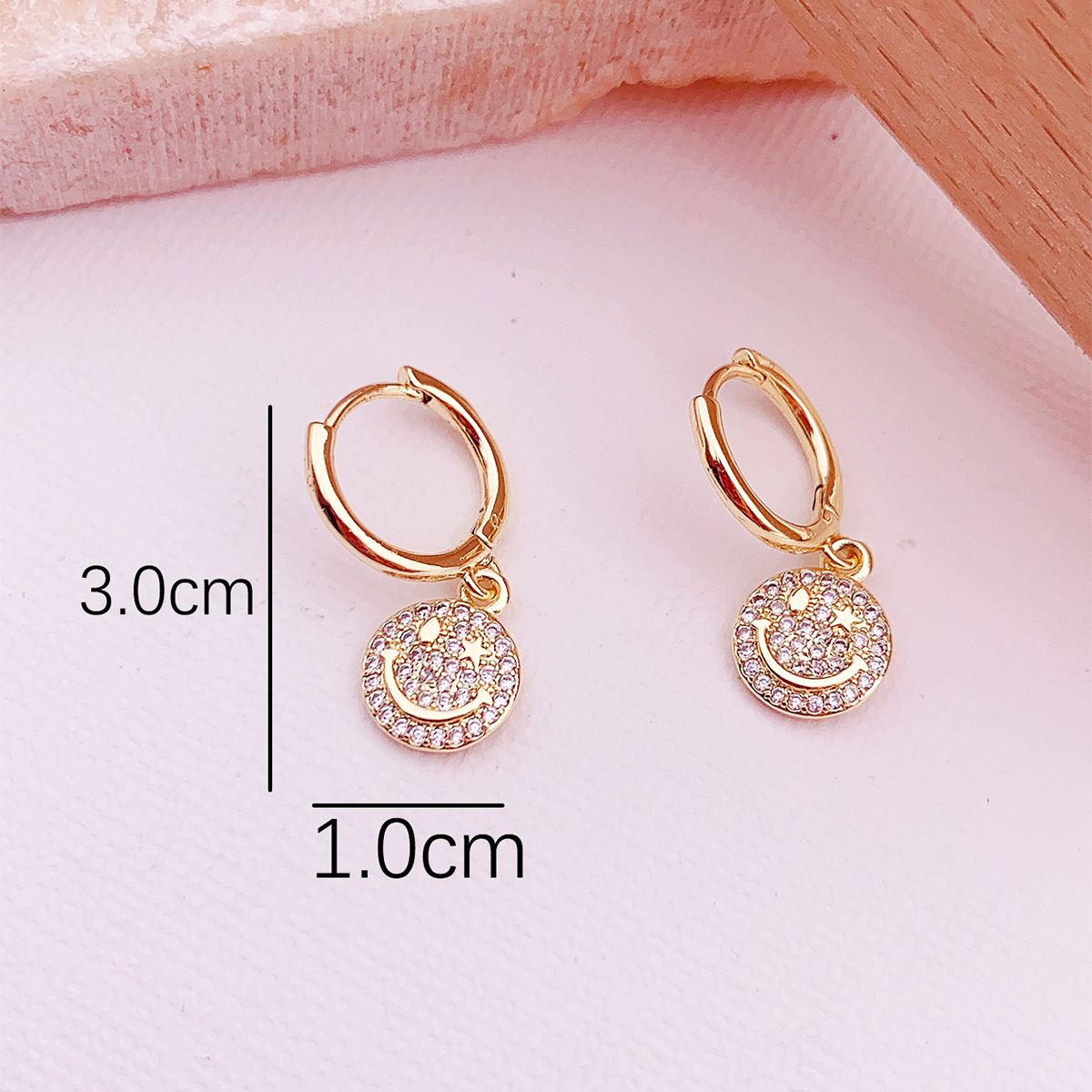 13g Weight Zircon Inlay Material 1 Pair Elegant Lady Geometric Smile Face Plating Inlay Copper Zircon Drop Earrings
