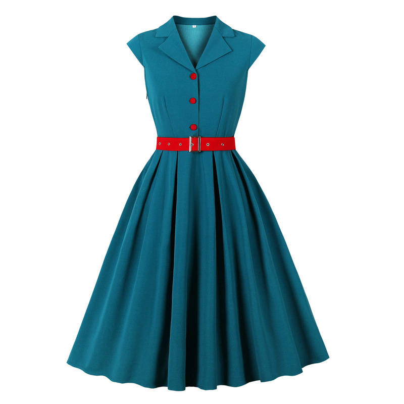 European and American Cross-Border Women's Clothing Hong Kong Style Nostalgic Retro Style Polo Collar Dress Niche Design with Belt 10101