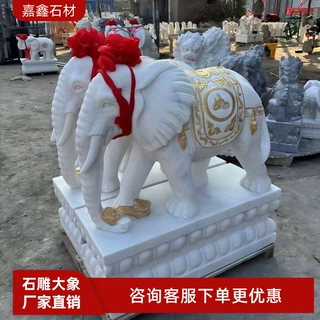 石雕汉白玉大象一对中式庭院看家护院石象酒店公司门口大象摆件