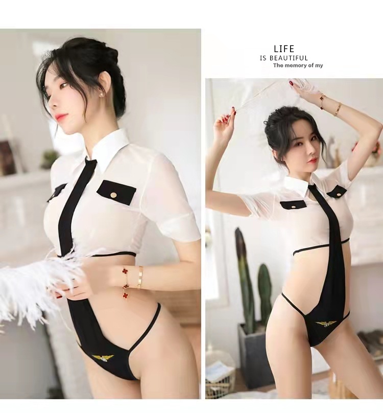 Policewoman Roleplay Jumpsuit Costume with Fishnet Tights, One Size Polyester — detail image 5