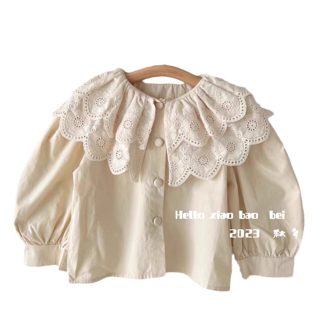 Estrella de los niños ropa de estilo coreano redondo para niños Primavera y otoño Nueva camisa de encaje de estilo occidental Retro Para niña moda para niños top a juego