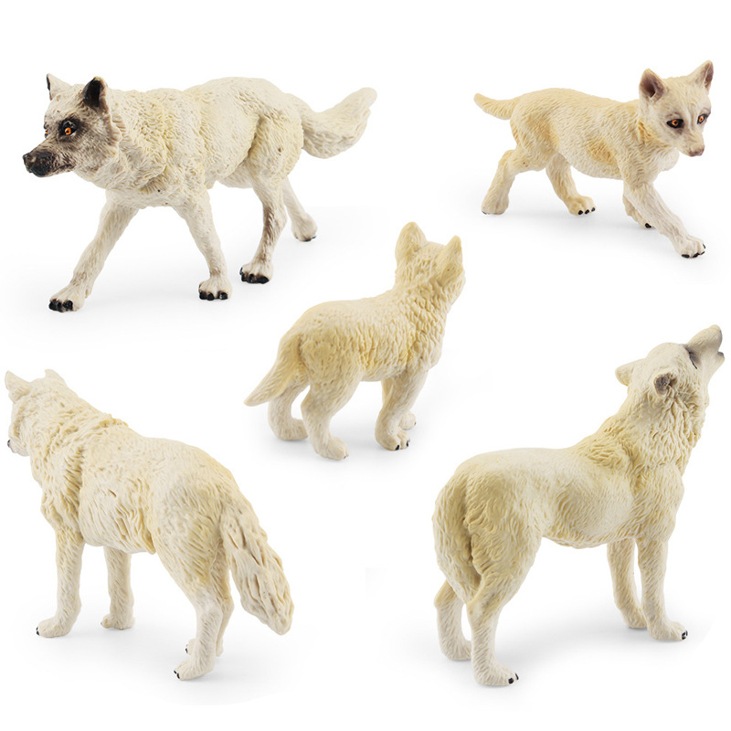 Simulación de modelo animal de lobo blanco norteamericano rugido estático lobo camina cachorro de lobo decoración de mesa juguetes