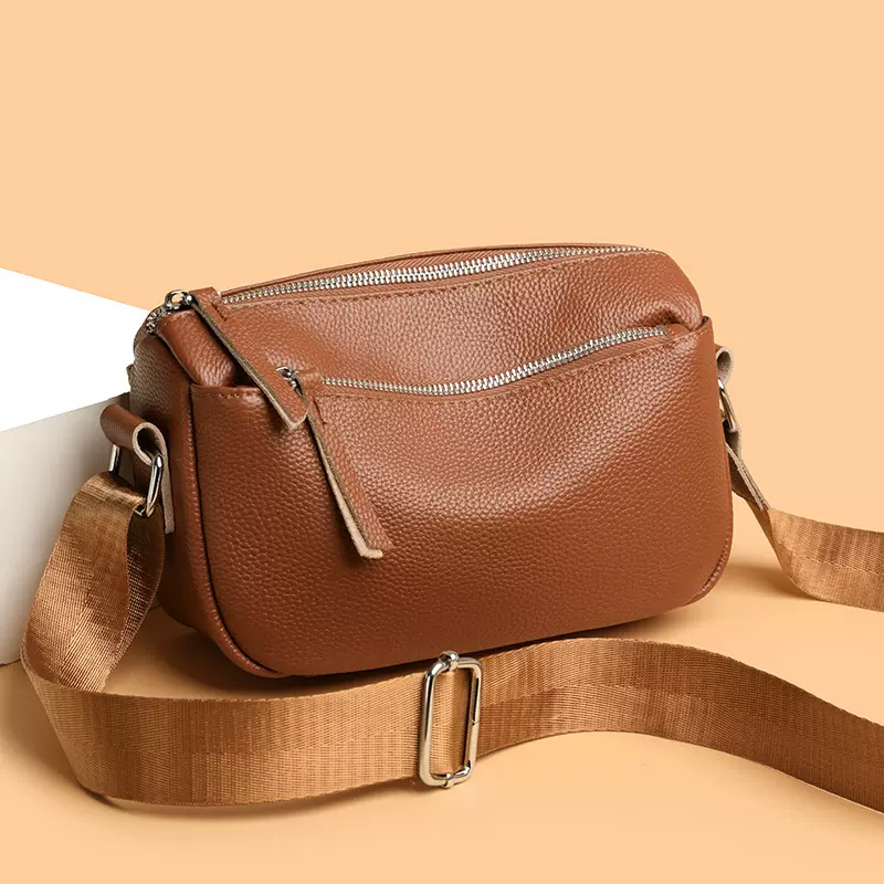 跨境休闲女士单肩包新款头层牛皮斜挎包高级感多层百搭真皮女包