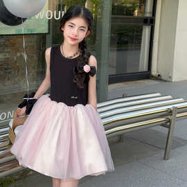 女童夏裙子2025新款公主芭蕾裙中大童甜美无袖蓬蓬裙背心裙连衣裙