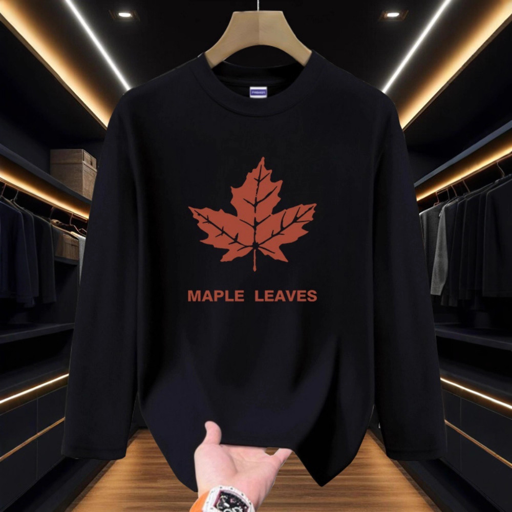 Men's Early Autumn Long Sleeve T-Shirt Heavyweight Pure Cotton Winter Inner Layer Loose Fit Trendy Printed Base Layer Top_voghion.com
