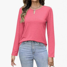 亚马逊秋季跨境女式长袖衬衫圆领上衣休闲秋季时尚可爱  T 恤服装