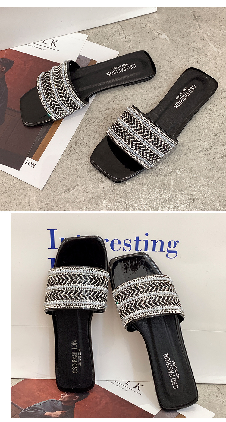 Printemps et été vêtements d'extérieur en forme unique strass grande taille sandales 41-42 dames pantoufles_voghion.com