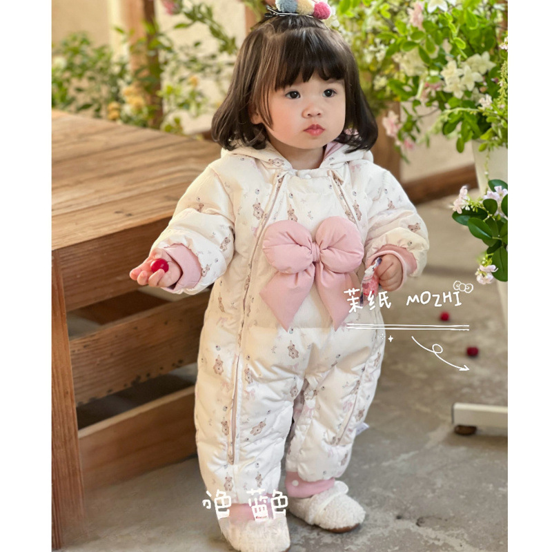 newborn baby down jacket baby girl winter jumpsuit fashionable princess thickened going out outwear double zipper romper