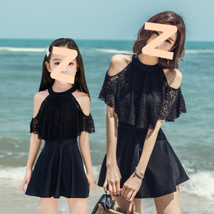 Parent-Child Swimsuit Women's New One-Piece Skirt Style Flesh-Covering Mother-Daughter Swimsuit Children's Cute Girl Seaside Princess Swimsuit