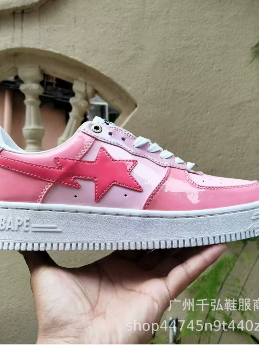 Кроссовки (BAPE) из лаковой кожи, блестящие с изображением головы обезьяны, уличный повседневный стиль