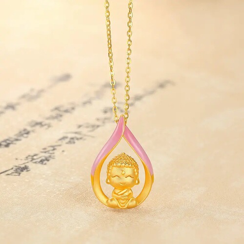 Vietnamese sand gold enamel cute Buddha pendant necklace brass gold-plated small cute Buddha ladies fashion clavicle chain pendant gift