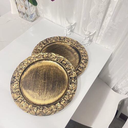 Foreign trade transparent wedding hotel party spray paint craft decorative plastic deep fruit plate golden shiny large bowl