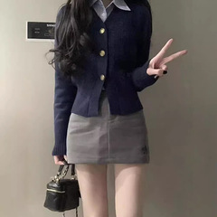 日系学院風少女vネックカーディガン