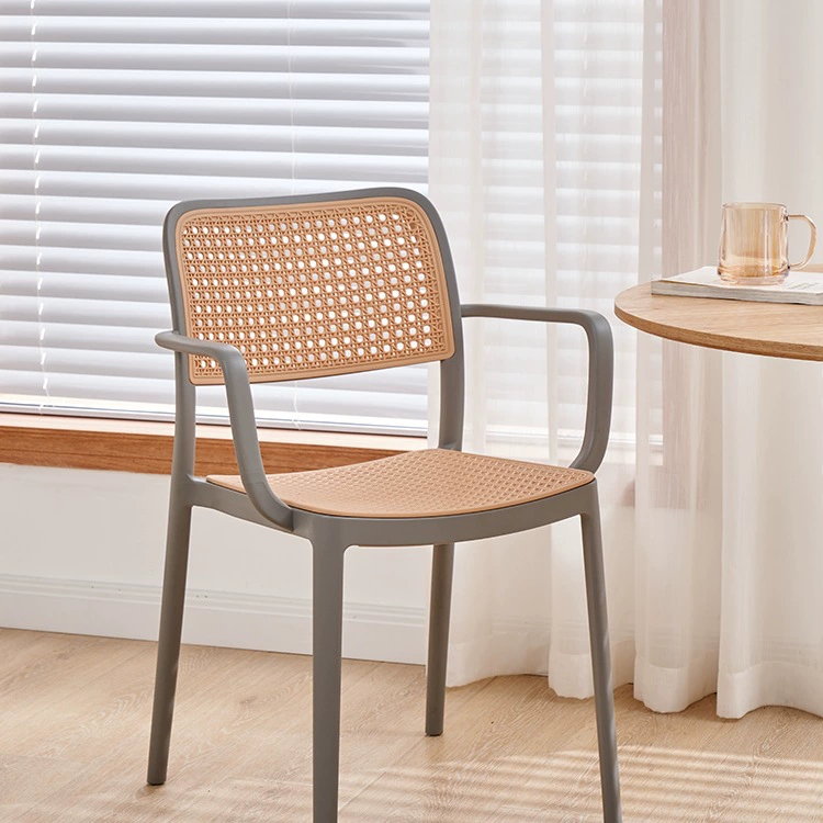 Скандинавский пластиковый стул, утолщенный обеденный стул, уличный стул из ротанга, домашний настольный стул, штабелируемый табурет с подлокотниками и спинкой