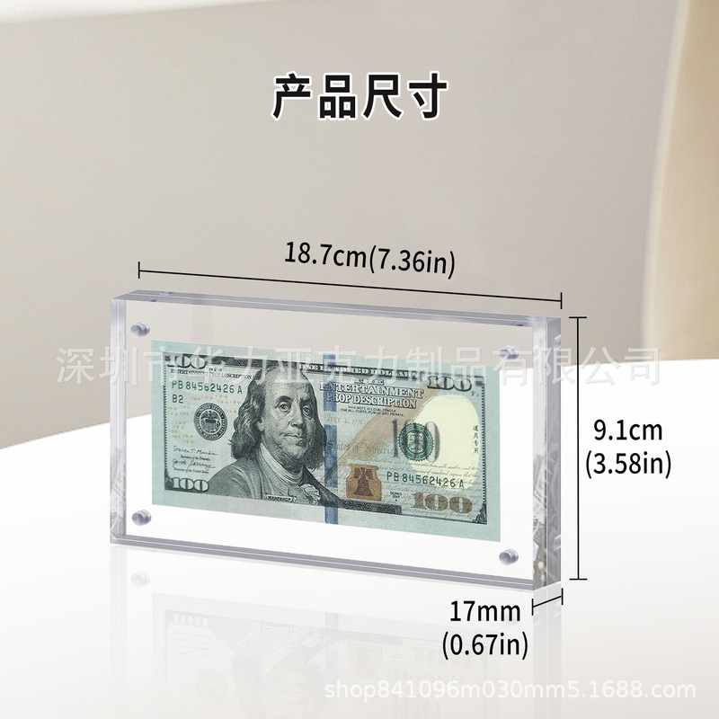 Photo Frame Acrylic Horizontal Magnet Double Sided Transparent Frameless Desktop Display Self-standing Magnetic Acrylic Photo Frame