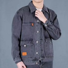 秋冬季加绒加厚牛仔外套日系潮牌高档多口袋工装宽松大码男装夹克