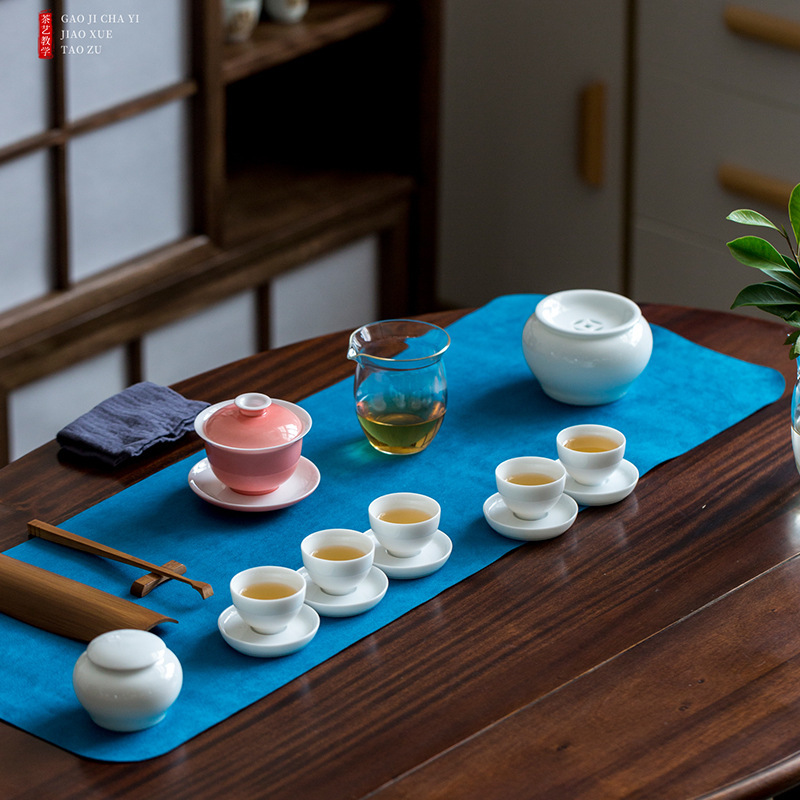 甘い白磁の高級な茶芸の教育は碗のセットをかぶせます。|undefined