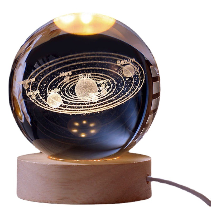 Creativa galaxia bola de cristal 3D talla interior transfronteriza base luminosa luz nocturna bola de cristal pequeña decoración regalo de cumpleaños